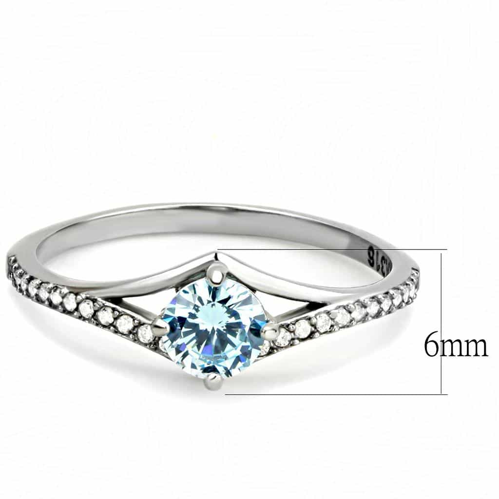 Stainless Steel Blue Topaz Round Pave Accent Solitaire Ring view 4