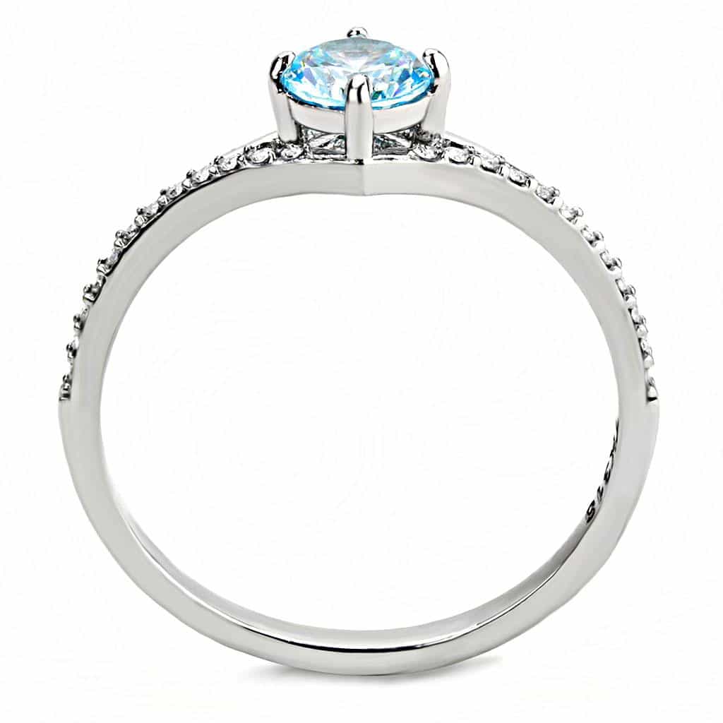 Stainless Steel Blue Topaz Round Pave Accent Solitaire Ring view 6