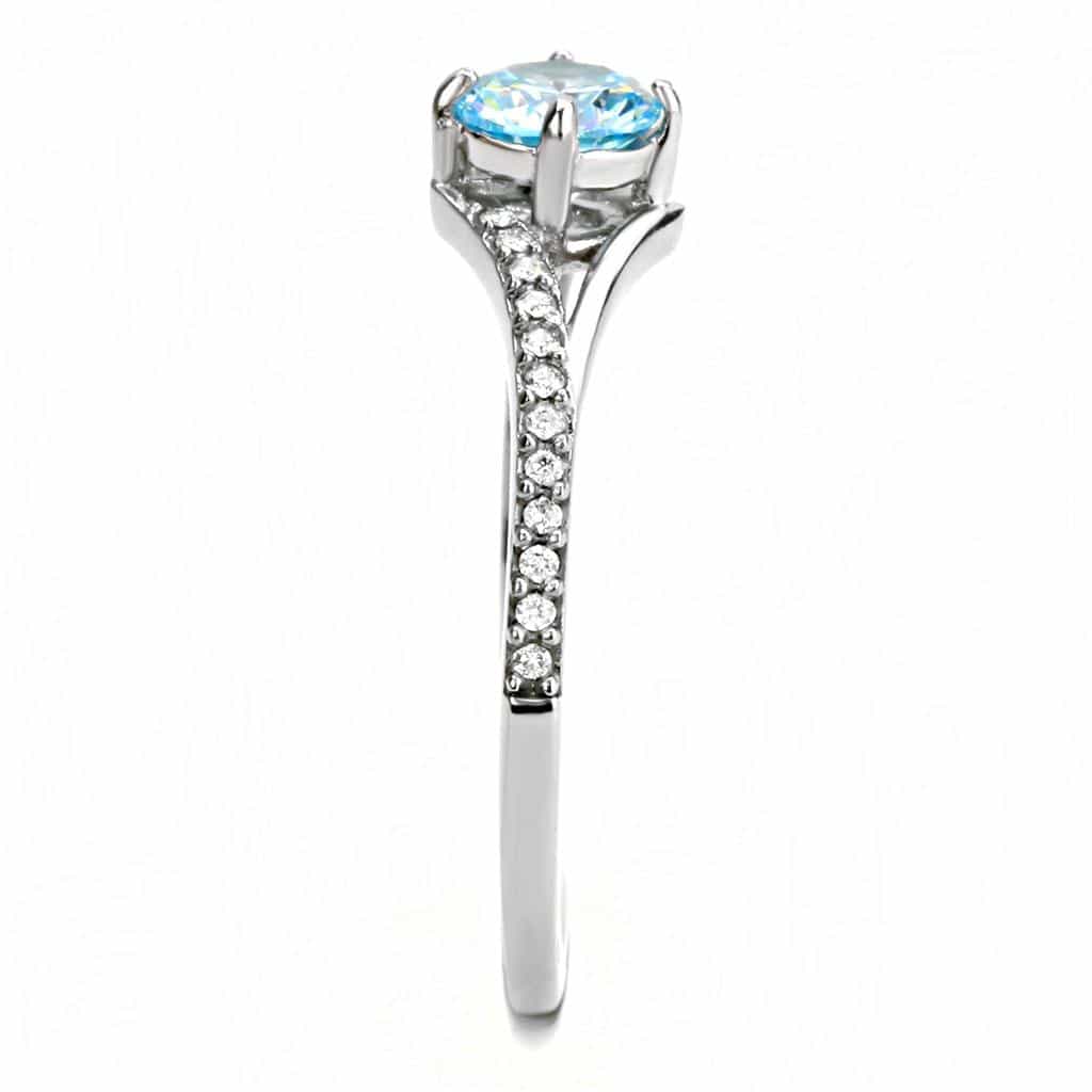 Stainless Steel Blue Topaz Round Pave Accent Solitaire Ring view 8
