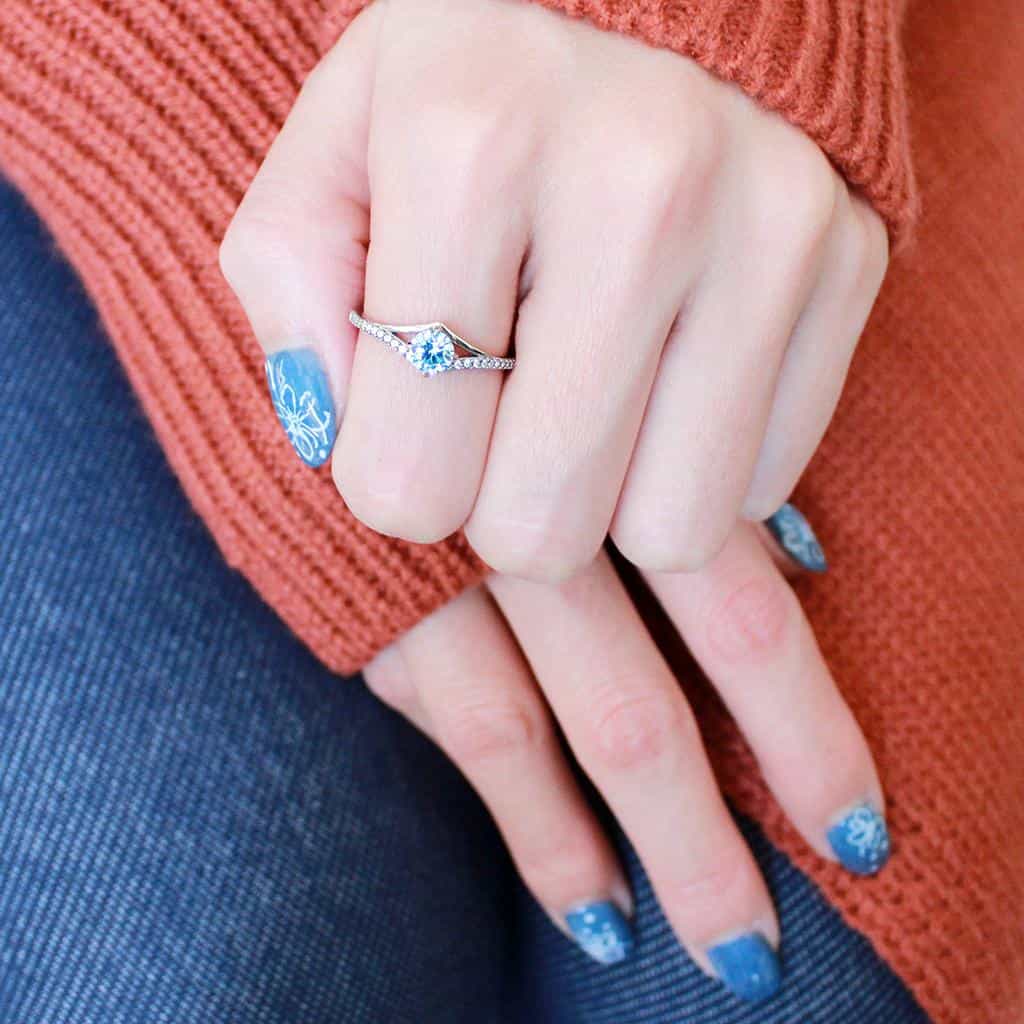 Stainless Steel Blue Topaz Round Pave Accent Solitaire Ring view 10