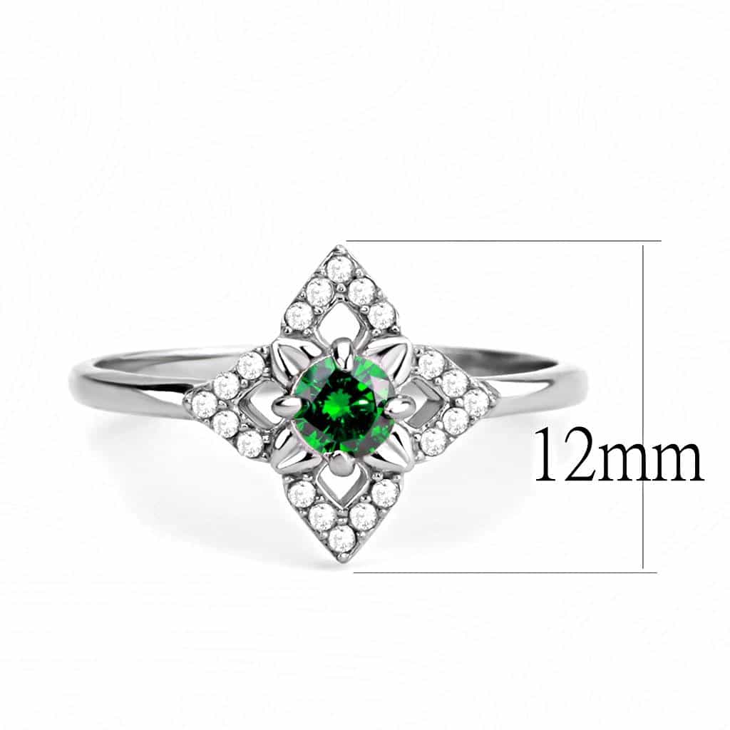 Stainless Steel Green CZ Pave Diamond Kite Halo Ring view 4