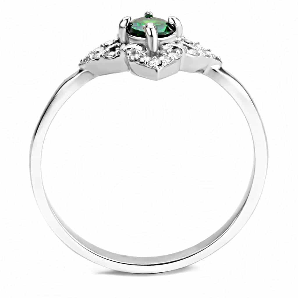 Stainless Steel Green CZ Pave Diamond Kite Halo Ring view 6
