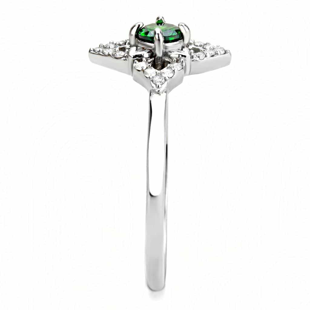 Stainless Steel Green CZ Pave Diamond Kite Halo Ring view 8