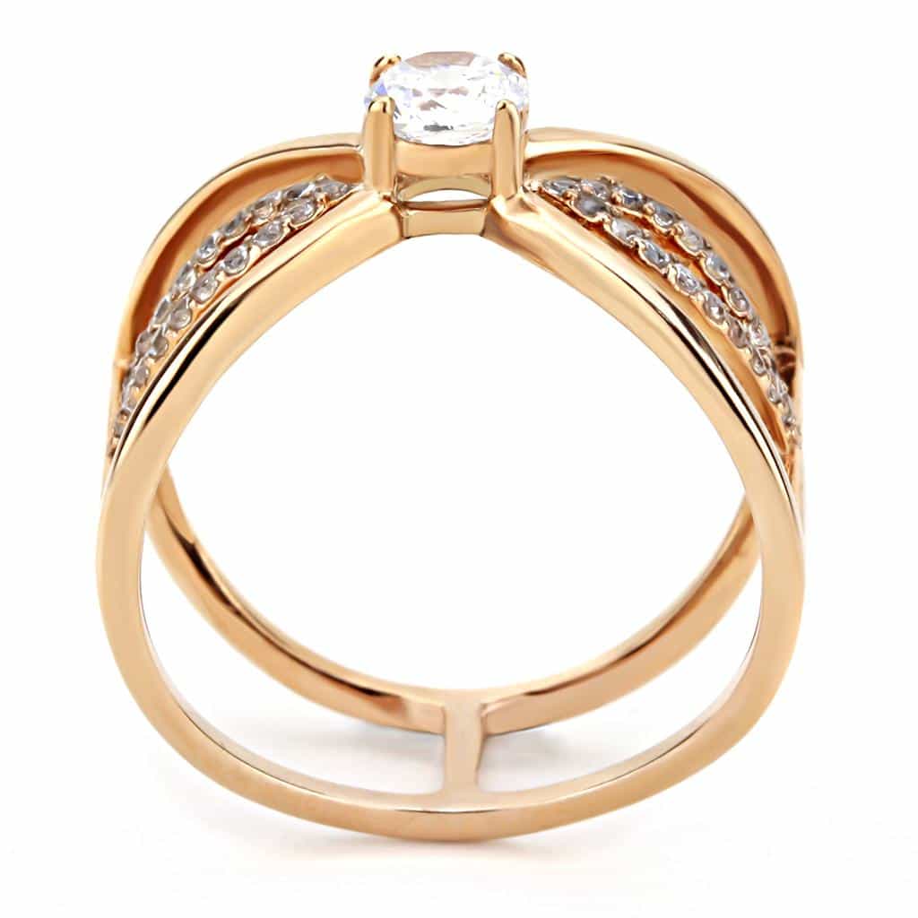 Stainless Steel Rose Gold CZ Round Pave Bow Crossover Ring view 6
