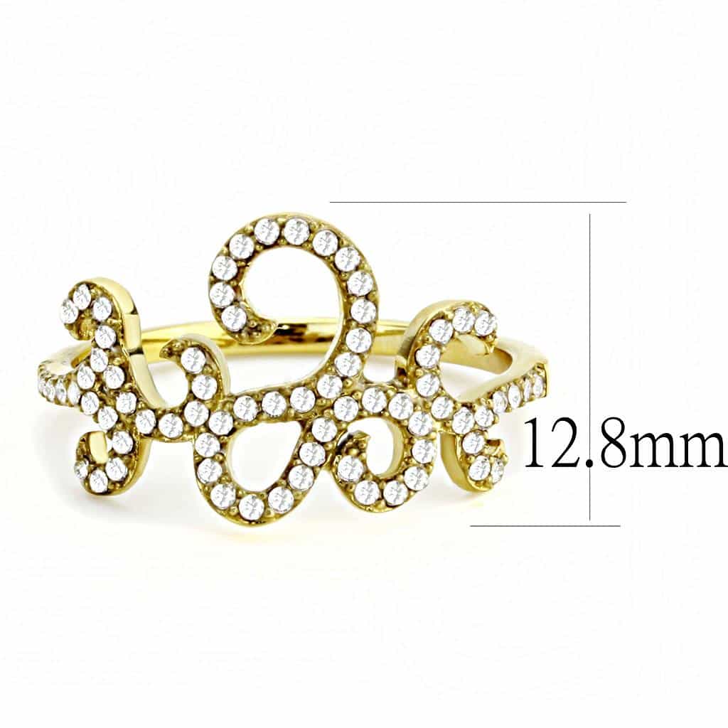 Stainless Steel Gold CZ Pave Scroll Fleur Crown Open Ring view 4