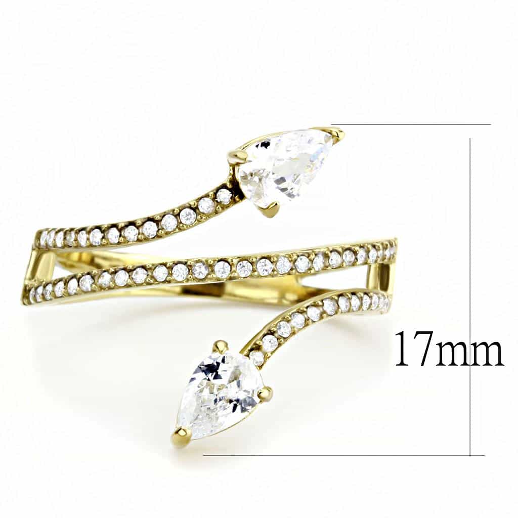 Stainless Steel Gold CZ Pear Round Pave Double Band Ring view 4