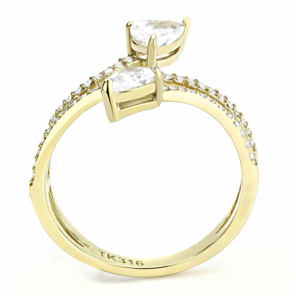 Stainless Steel Gold CZ Pear Round Pave Double Band Ring view 6