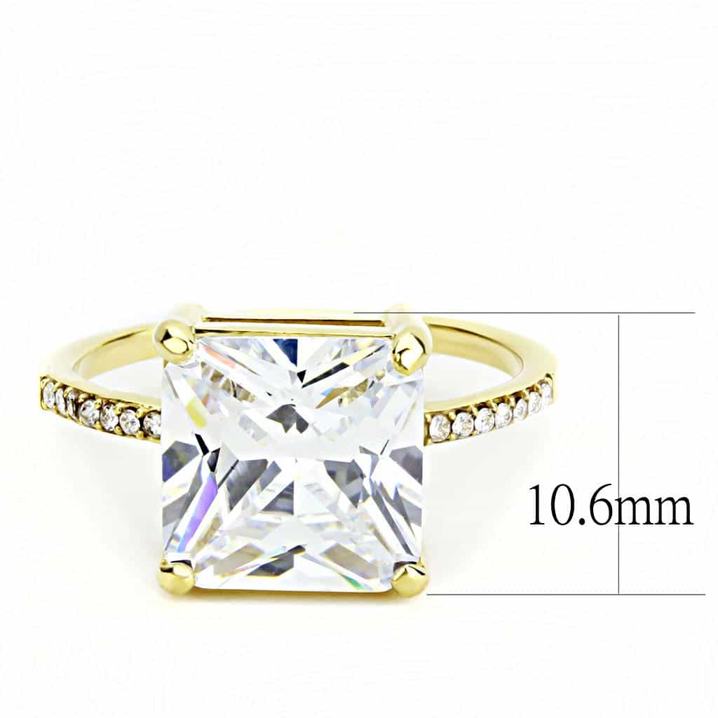 Stainless Steel Gold CZ Princess Cut Pave Prong Solitaire Ring view 4