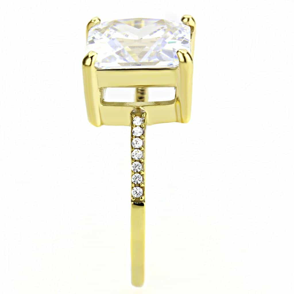 Stainless Steel Gold CZ Princess Cut Pave Prong Solitaire Ring view 8