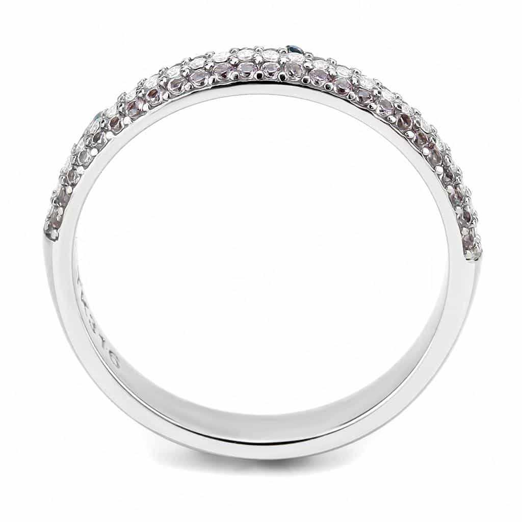 Stainless Steel Multi Color Blue CZ Pave Dome Band Ring view 4