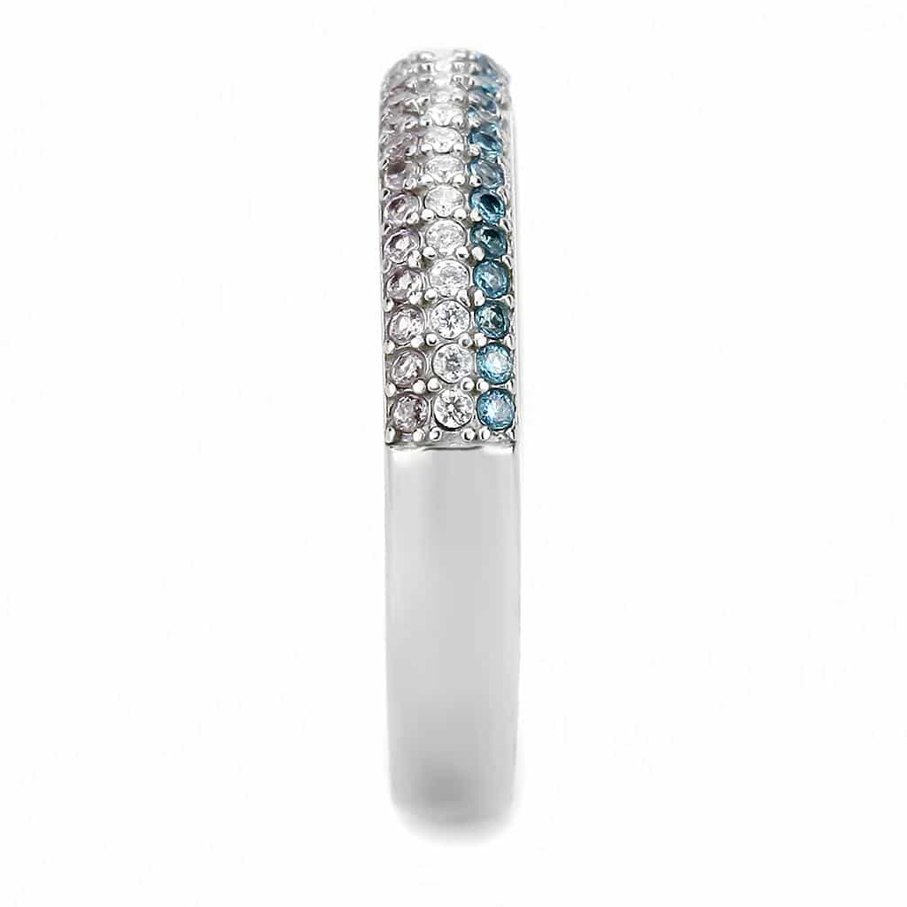 Stainless Steel Multi Color Blue CZ Pave Dome Band Ring view 6