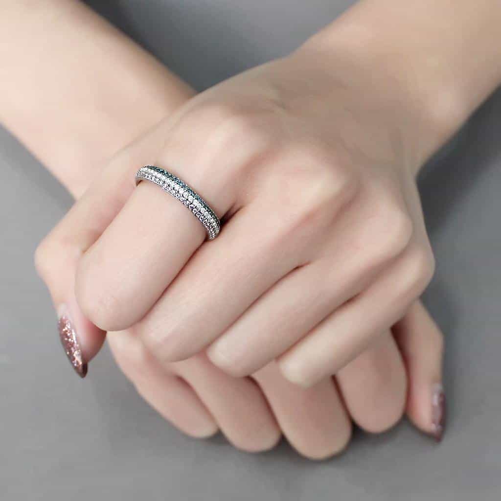 Stainless Steel Multi Color Blue CZ Pave Dome Band Ring view 8