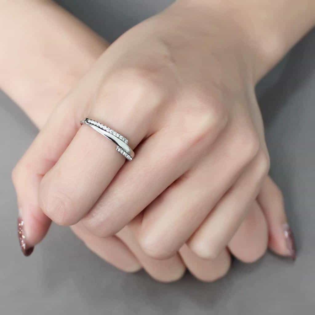 Stainless Steel CZ Pave Channel Half Eternity Band Ring view 10
