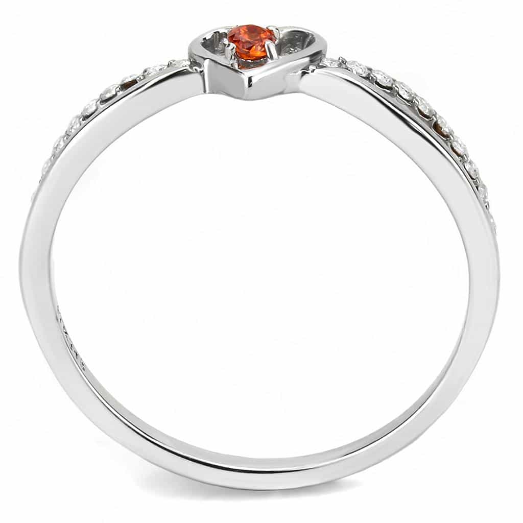 Stainless Steel Orange Garnet CZ Open Heart Pave Band Ring view 6