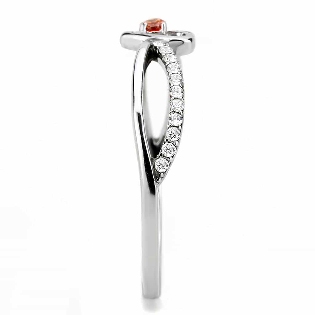 Stainless Steel Orange Garnet CZ Open Heart Pave Band Ring view 8