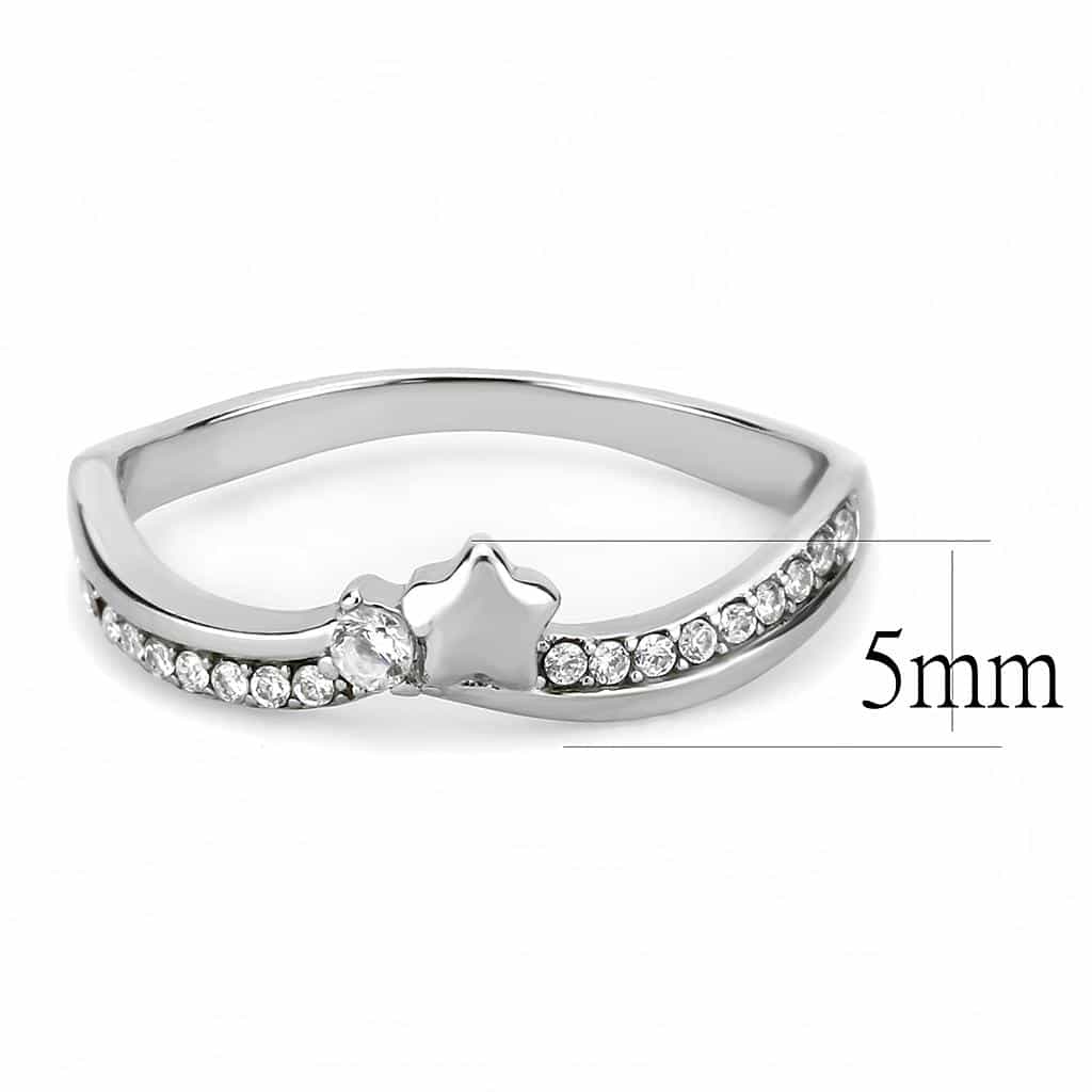 Stainless Steel CZ Pave Star Accent Slim Split Band Ring view 4