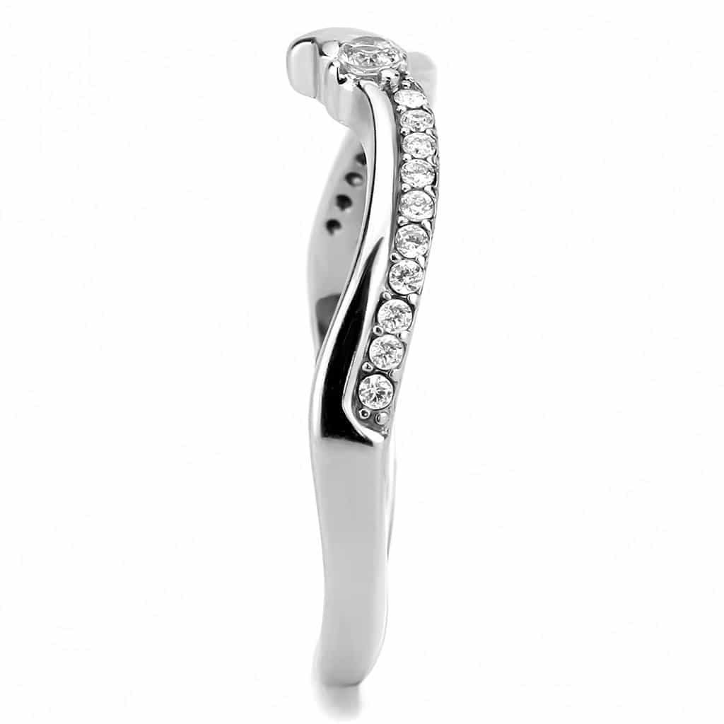 Stainless Steel CZ Pave Star Accent Slim Split Band Ring view 8
