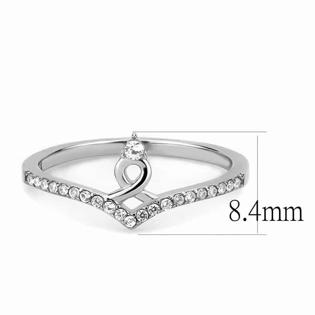 Stainless Steel CZ Round Pave Curve Bypass Solitaire Ring view 4