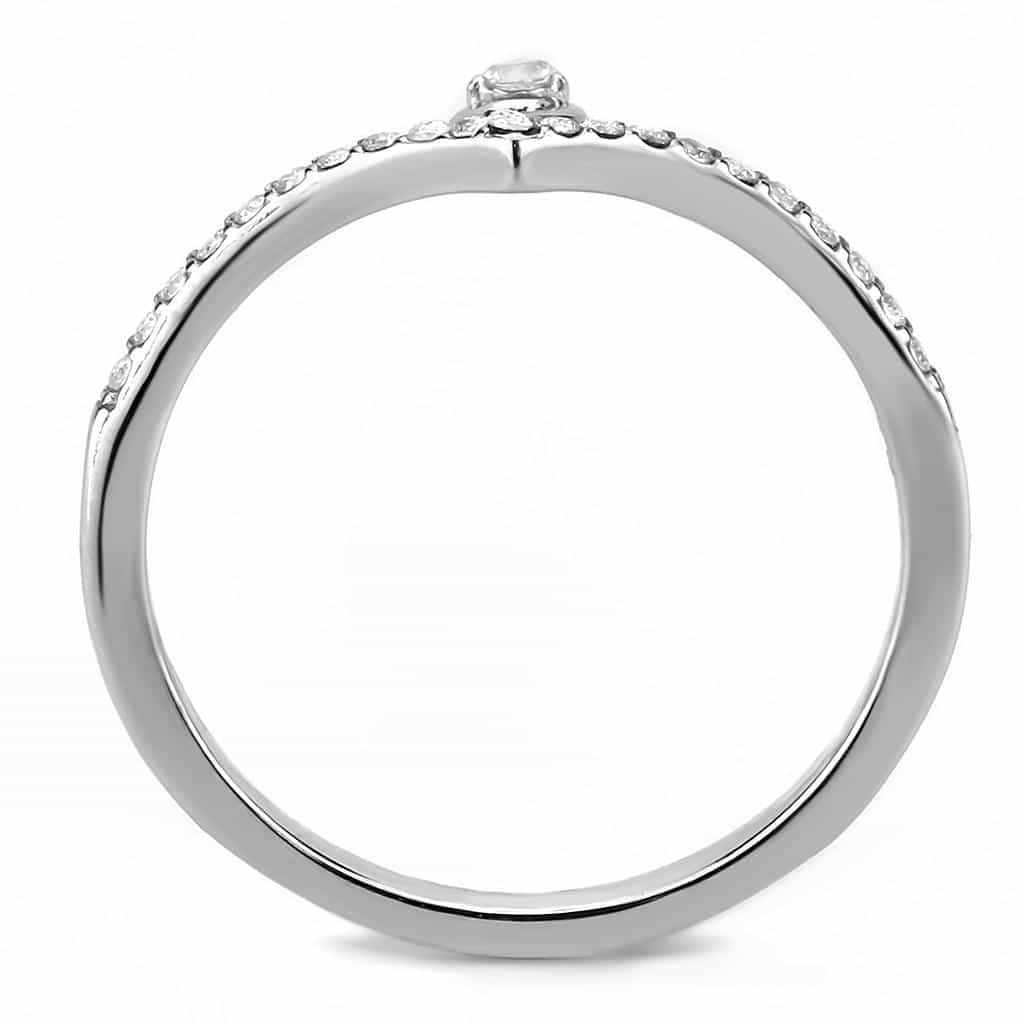 Stainless Steel CZ Round Pave Curve Bypass Solitaire Ring view 6
