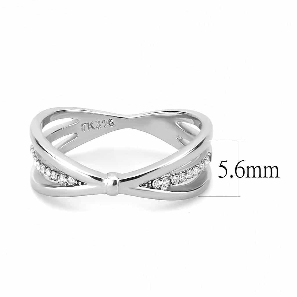 Stainless Steel CZ Pave V Split Crossover Open Band Ring view 4