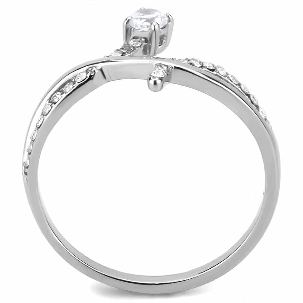 Stainless Steel CZ Round Pave X Crossover Double Band Ring view 6