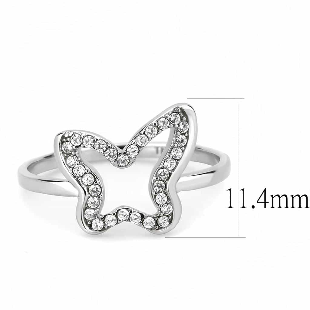 Stainless Steel CZ Pave Open Butterfly Outline Ring view 4
