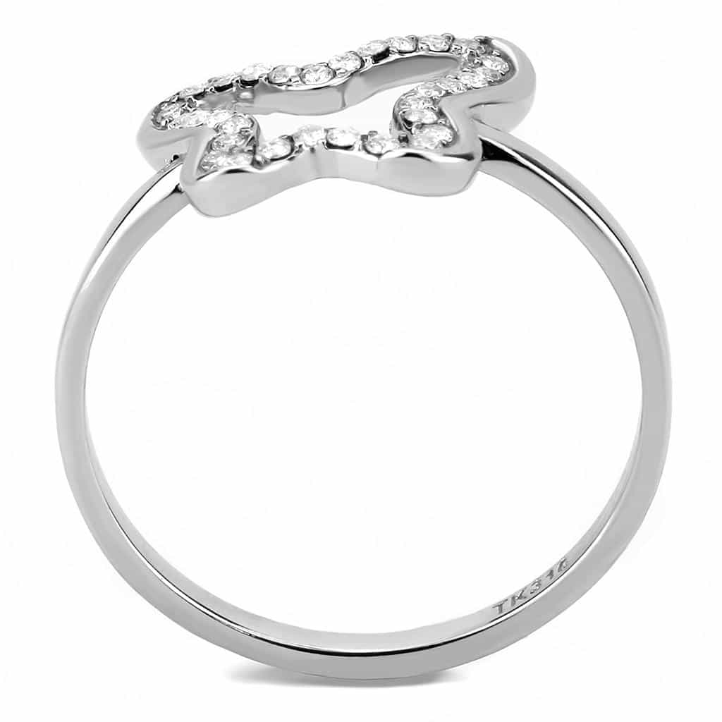 Stainless Steel CZ Pave Open Butterfly Outline Ring view 6