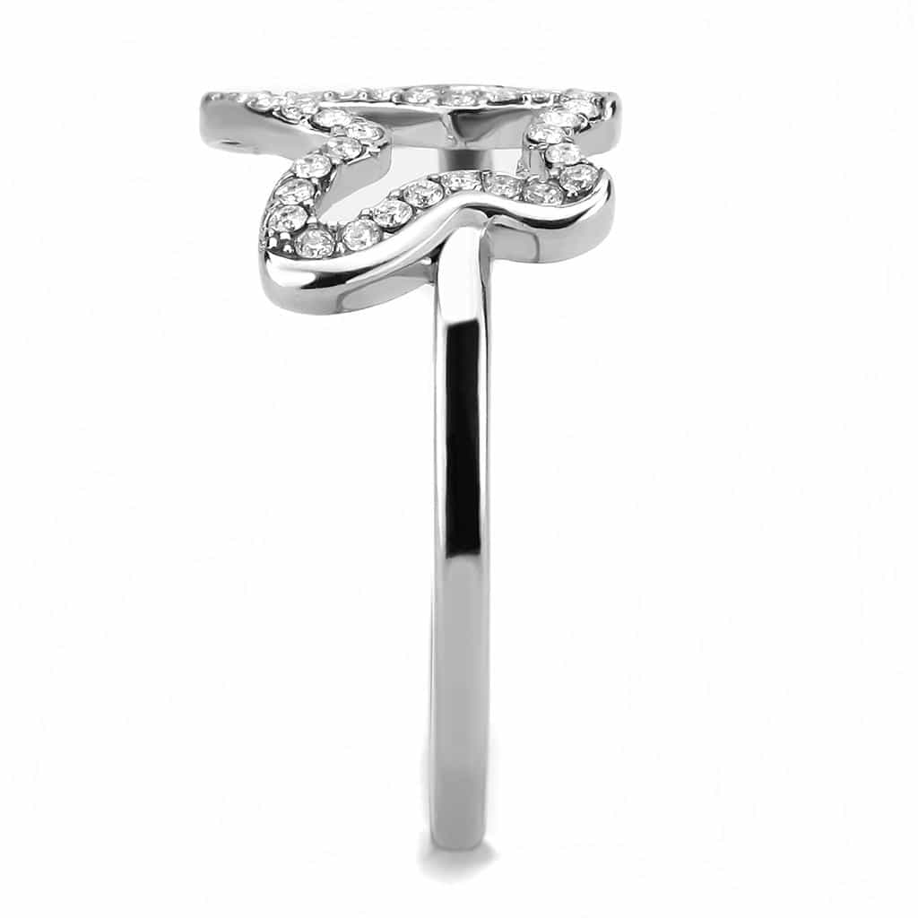 Stainless Steel CZ Pave Open Butterfly Outline Ring view 8