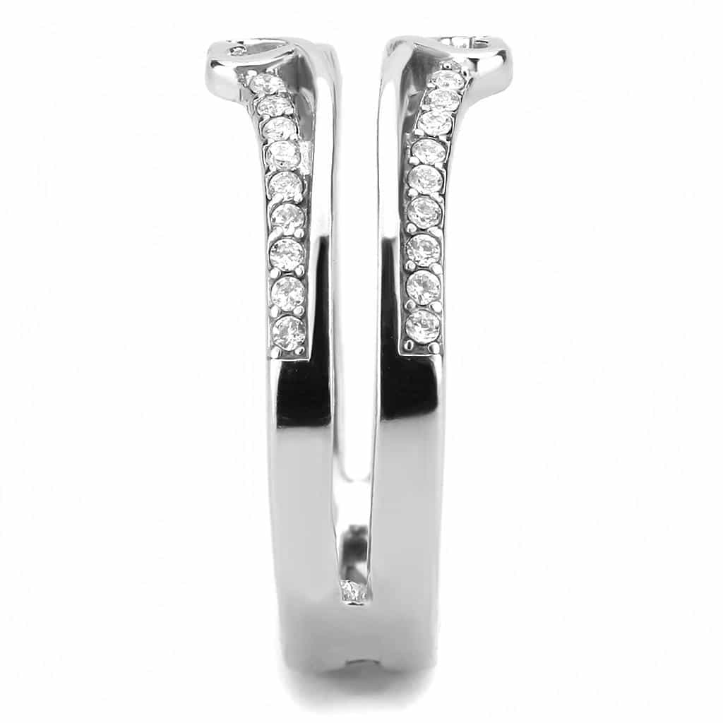 Stainless Steel CZ Pave Heart Triple Band Stack Ring view 8