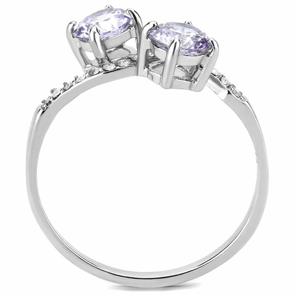 Stainless Steel Lavender CZ Round Prong Pave Solitaire Ring view 6