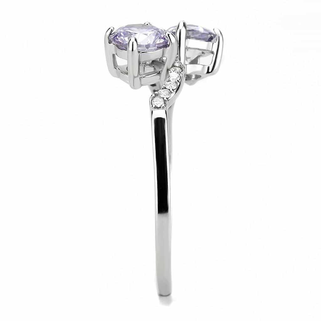 Stainless Steel Lavender CZ Round Prong Pave Solitaire Ring view 8