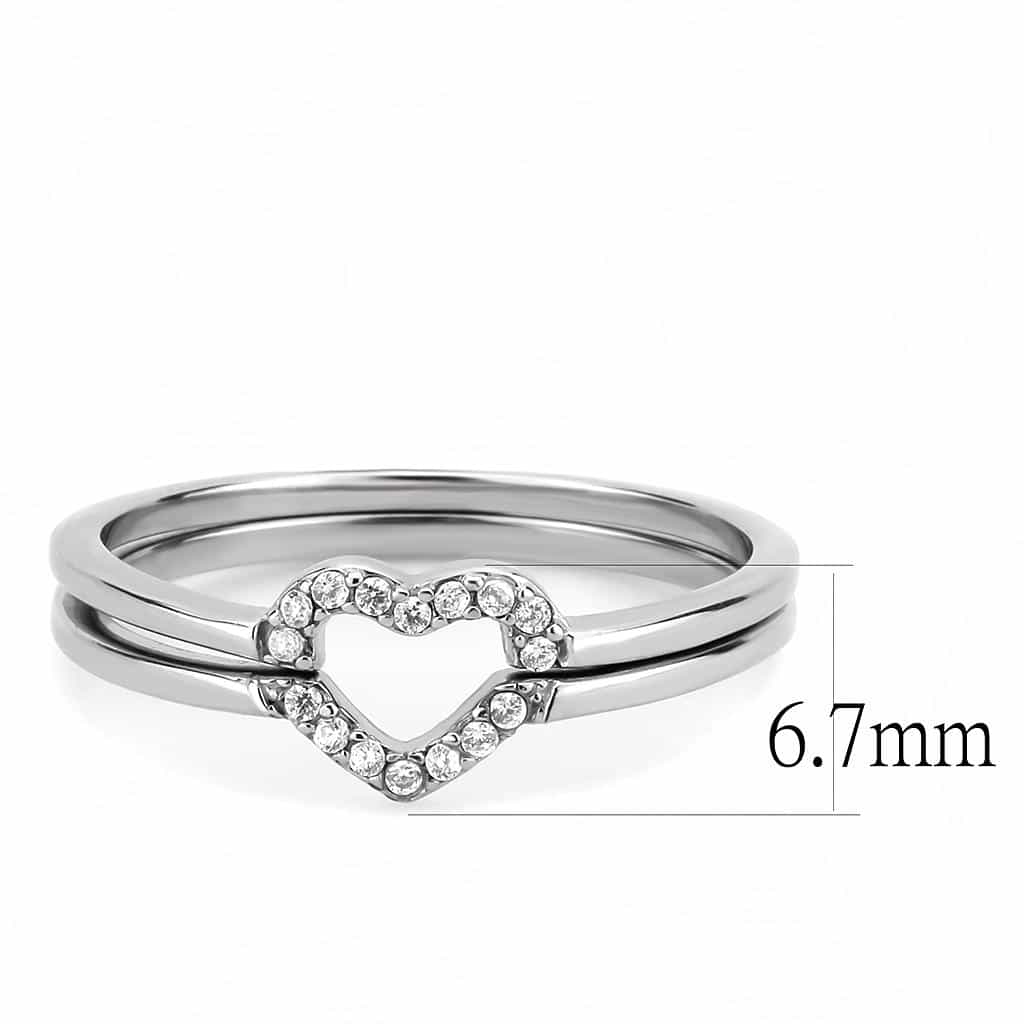 Stainless Steel CZ Pave Open Heart Double Band Ring view 4