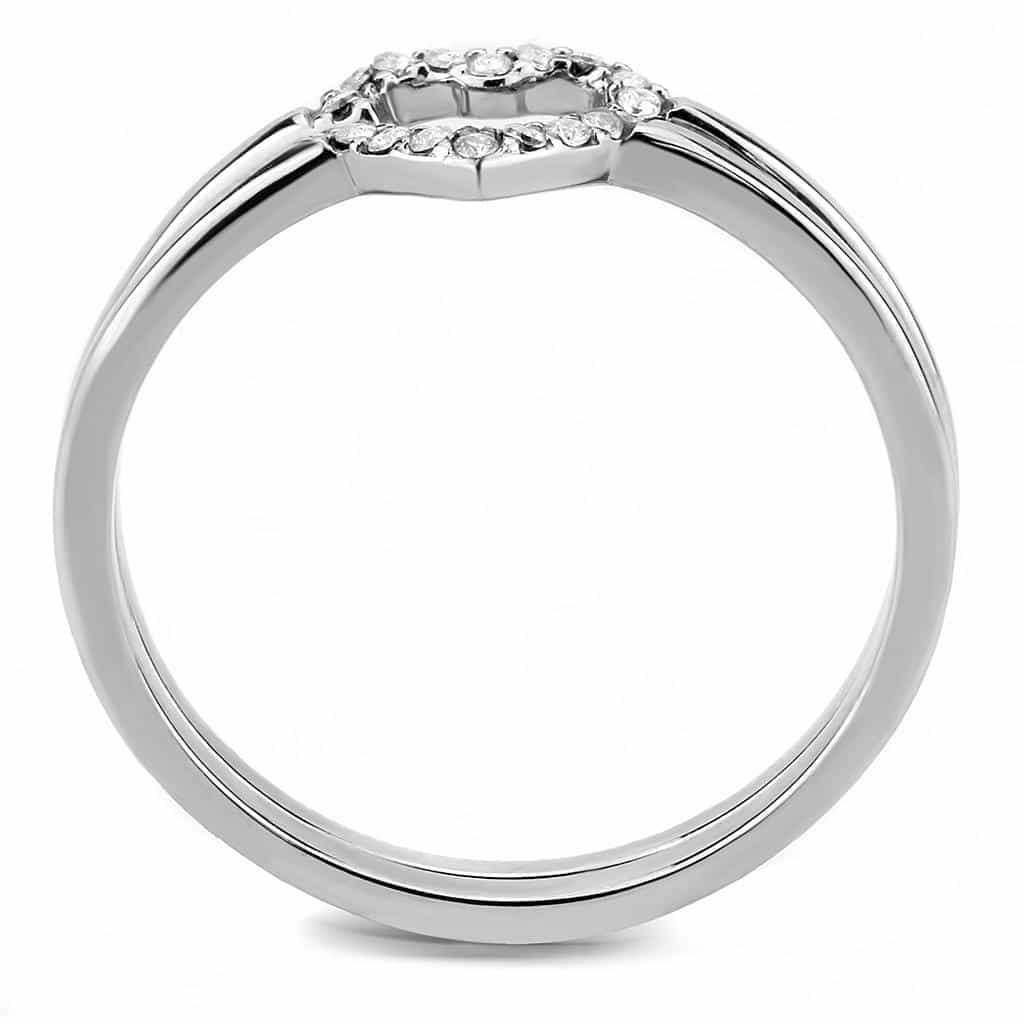 Stainless Steel CZ Pave Open Heart Double Band Ring view 6