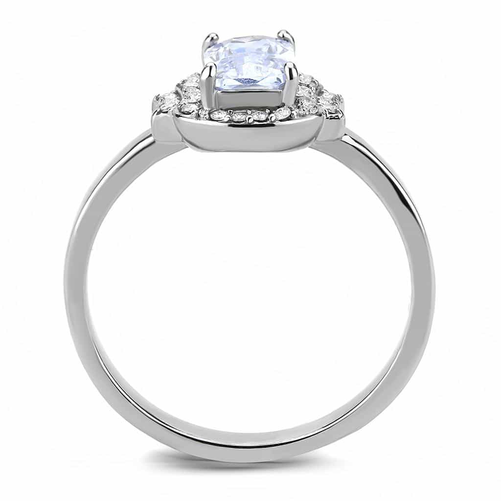 Stainless Steel Light Blue CZ Emerald Cut Pave Halo Ring view 6