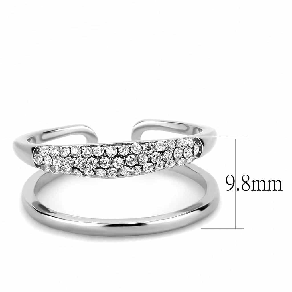 Stainless Steel CZ Pave Double Band Swirl Open Ring view 4