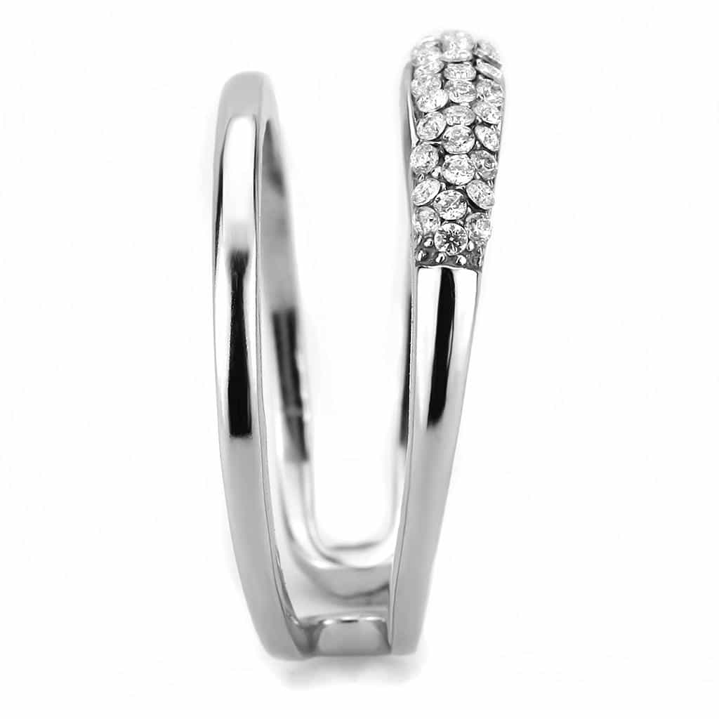 Stainless Steel CZ Pave Double Band Swirl Open Ring view 8