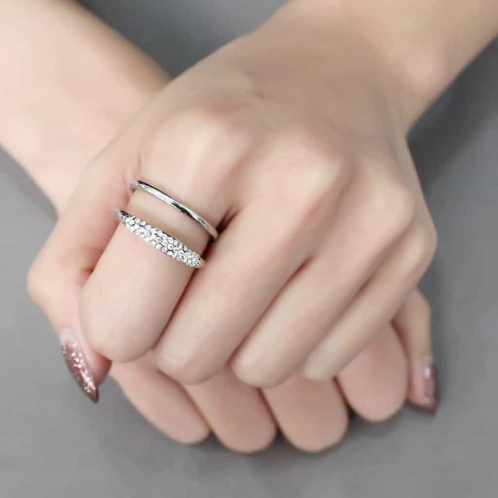 Stainless Steel CZ Pave Double Band Swirl Open Ring view 10