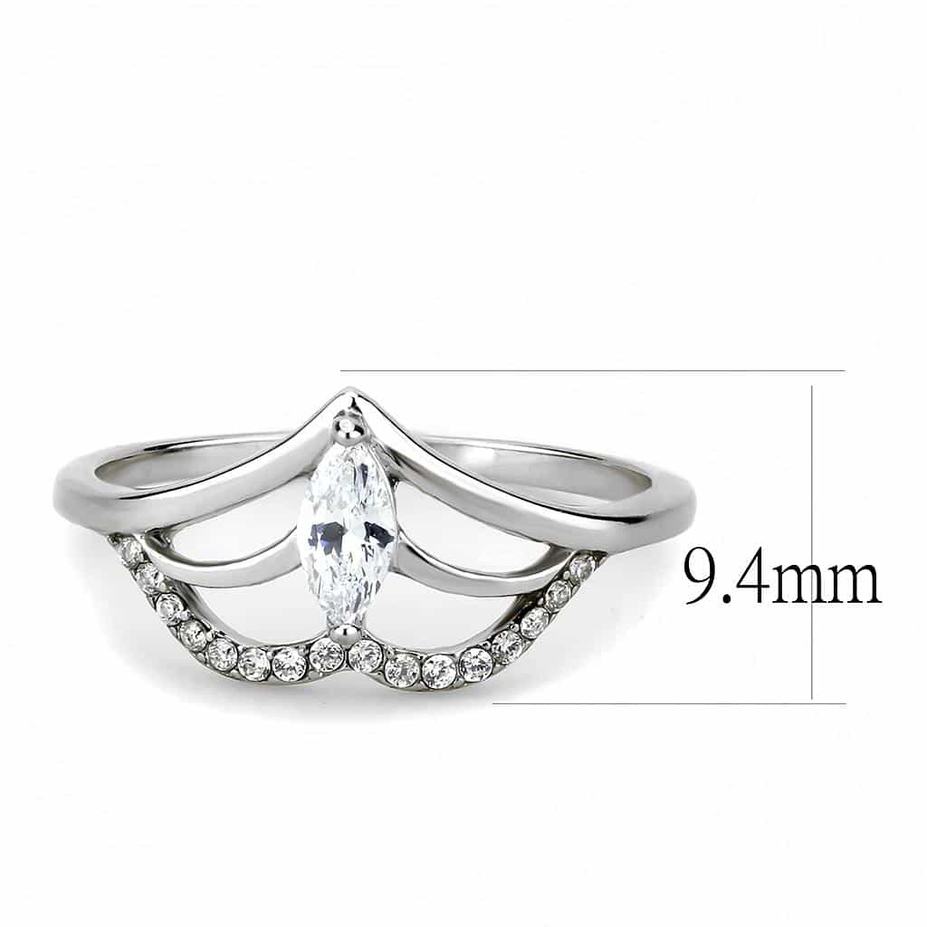 Stainless Steel CZ Marquise Pave Wing Split Bypass Ring view 4