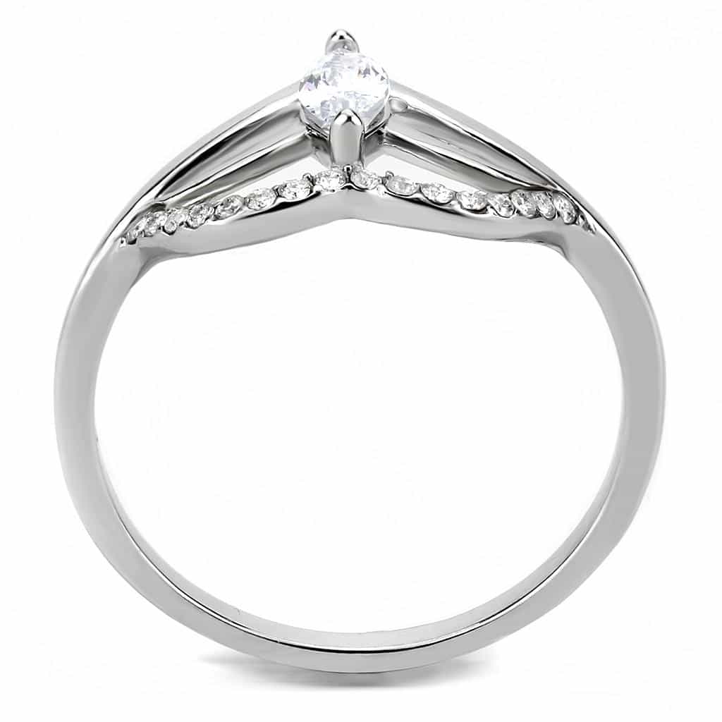 Stainless Steel CZ Marquise Pave Wing Split Bypass Ring view 6