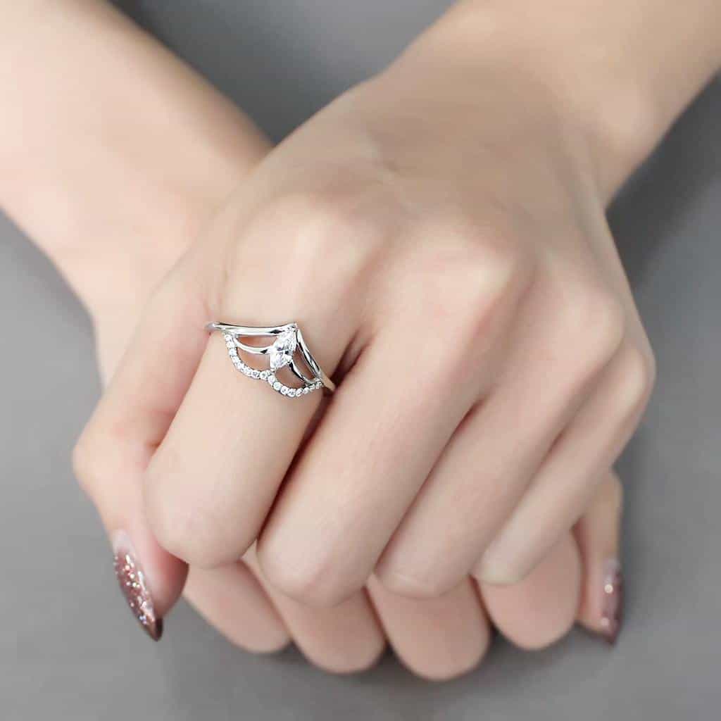 Stainless Steel CZ Marquise Pave Wing Split Bypass Ring view 10