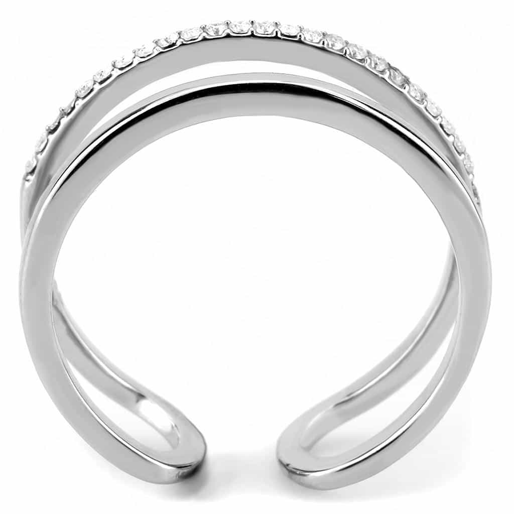 Stainless Steel CZ Pave Slim Loop Open Band Ring view 6