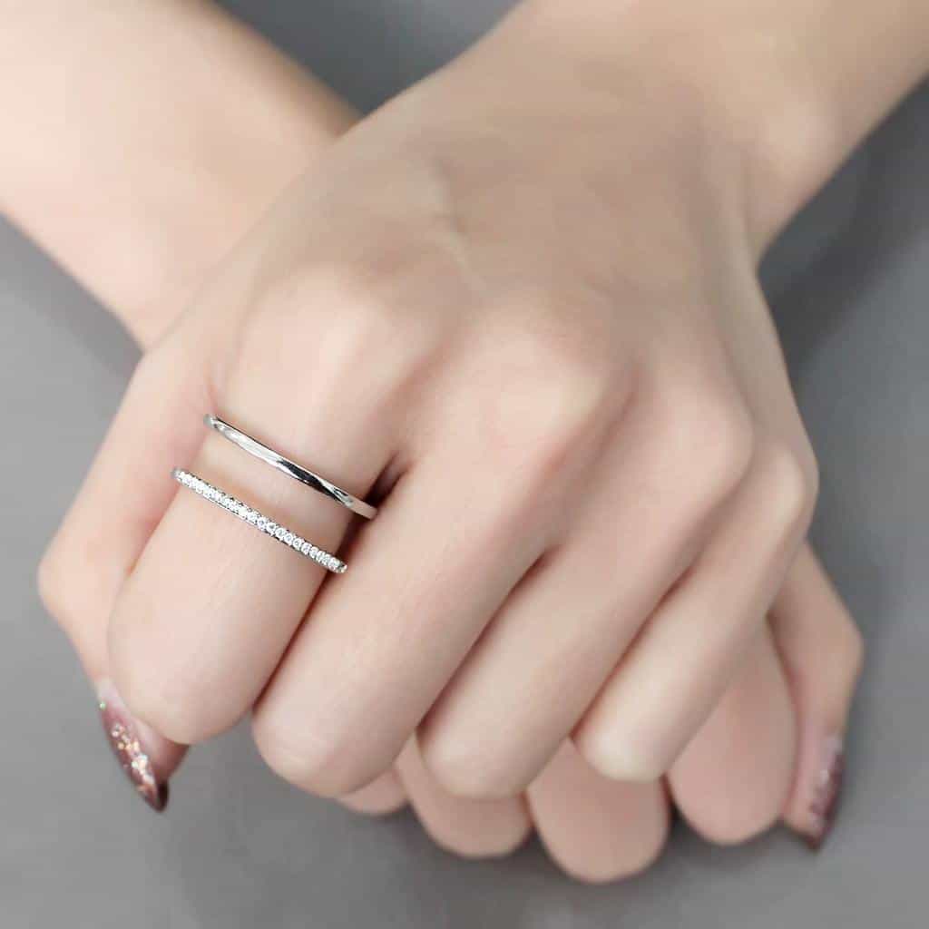 Stainless Steel CZ Pave Slim Loop Open Band Ring view 10