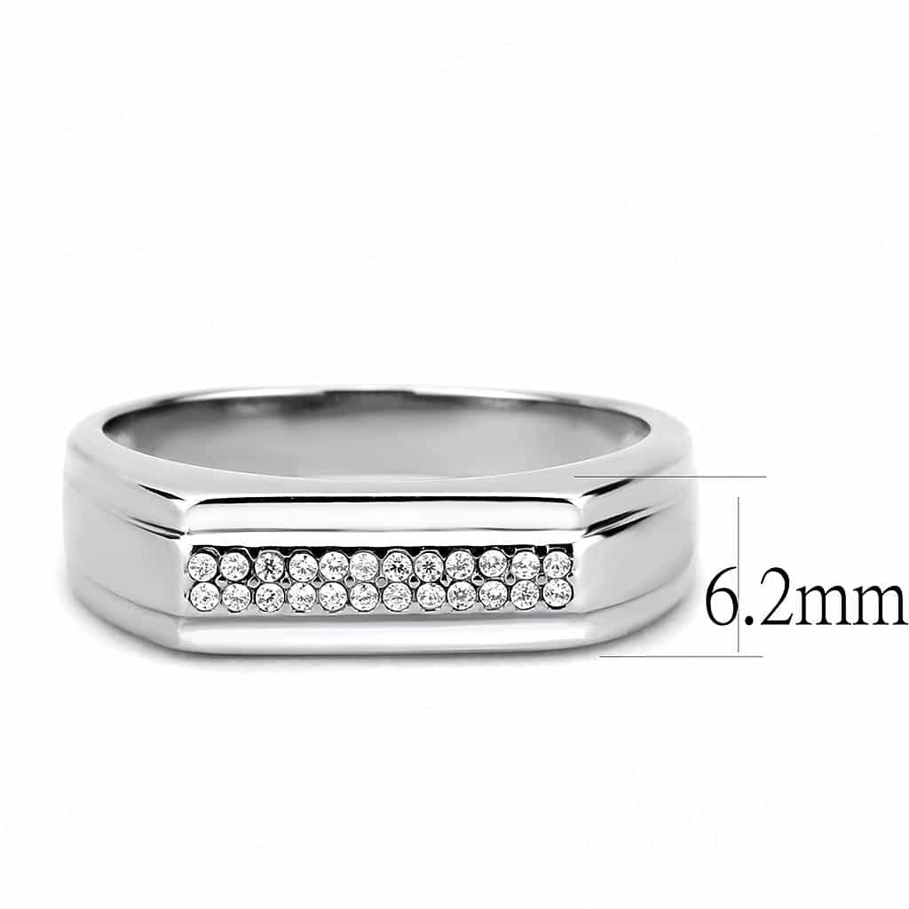 Stainless Steel CZ Pave Flat Top Signet Band Ring view 4
