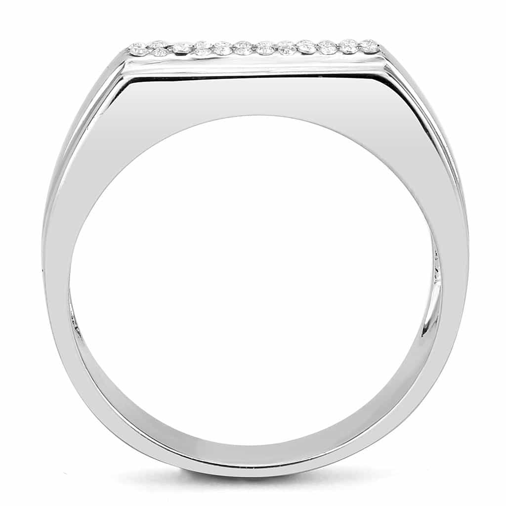Stainless Steel CZ Pave Flat Top Signet Band Ring view 6