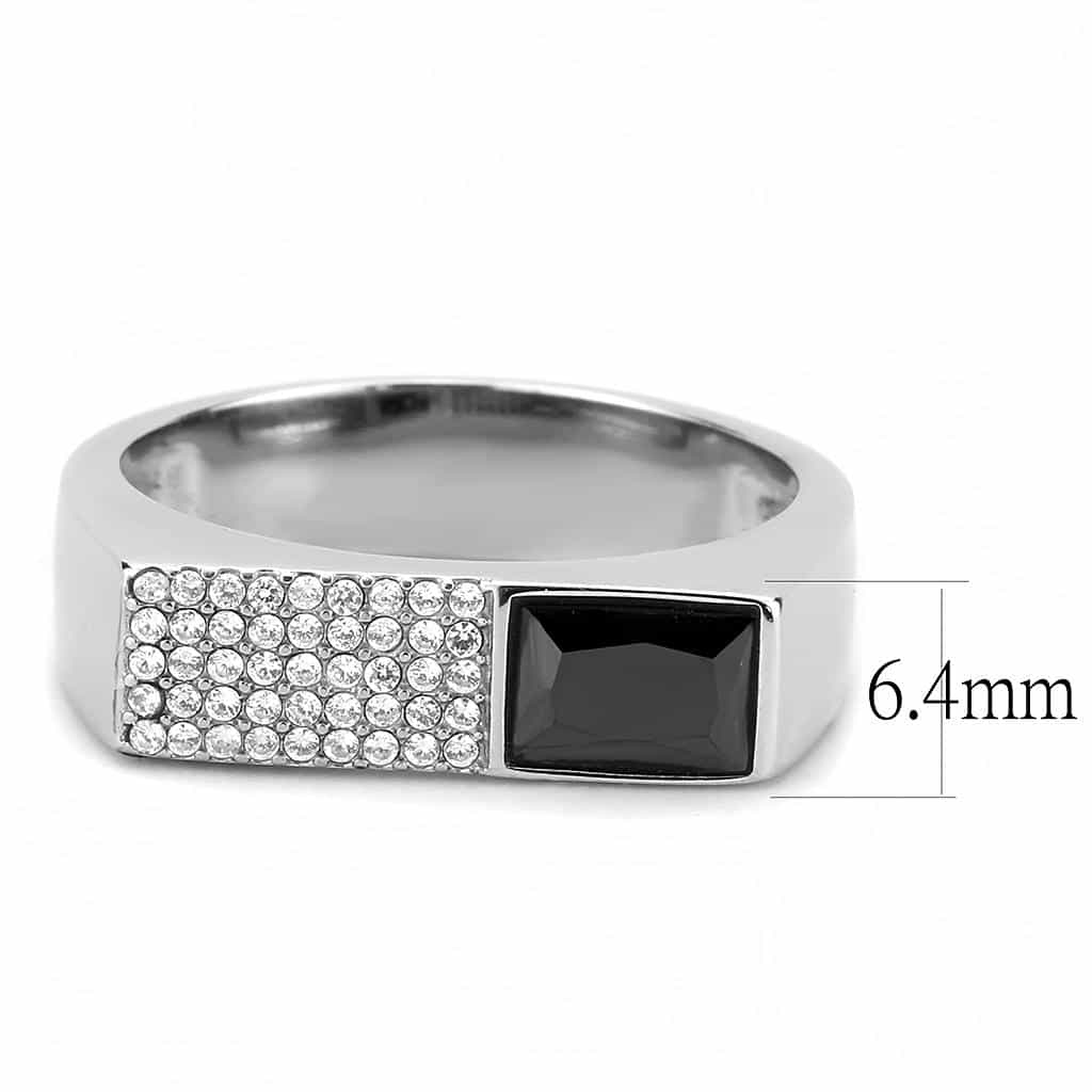 Stainless Steel Black CZ Square Pave Flat Top Signet Ring view 4