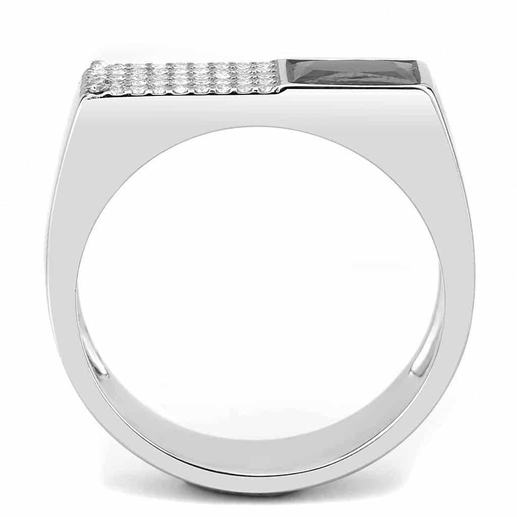 Stainless Steel Black CZ Square Pave Flat Top Signet Ring view 6