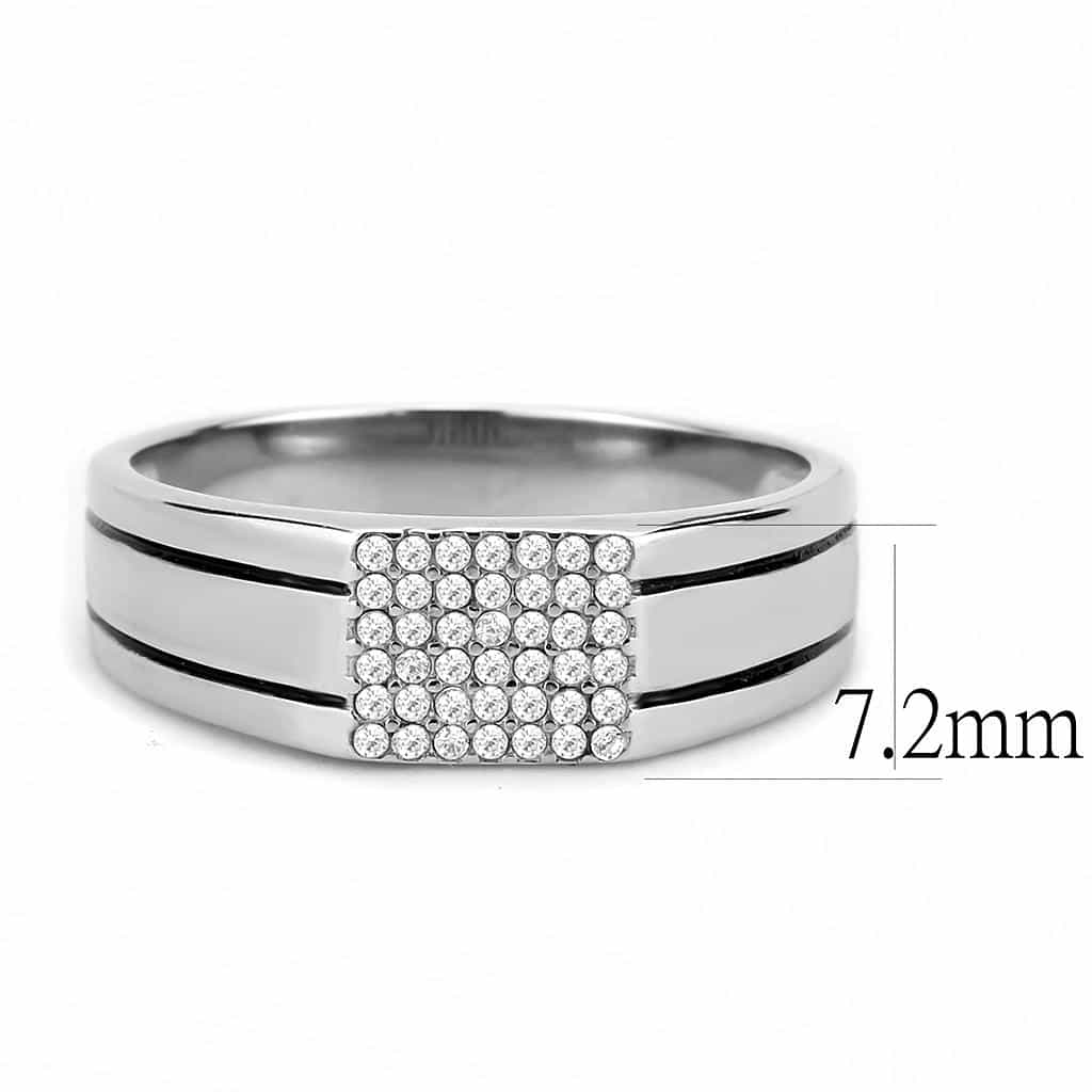 Stainless Steel CZ Pave Rectangle Signet Band Ring view 4