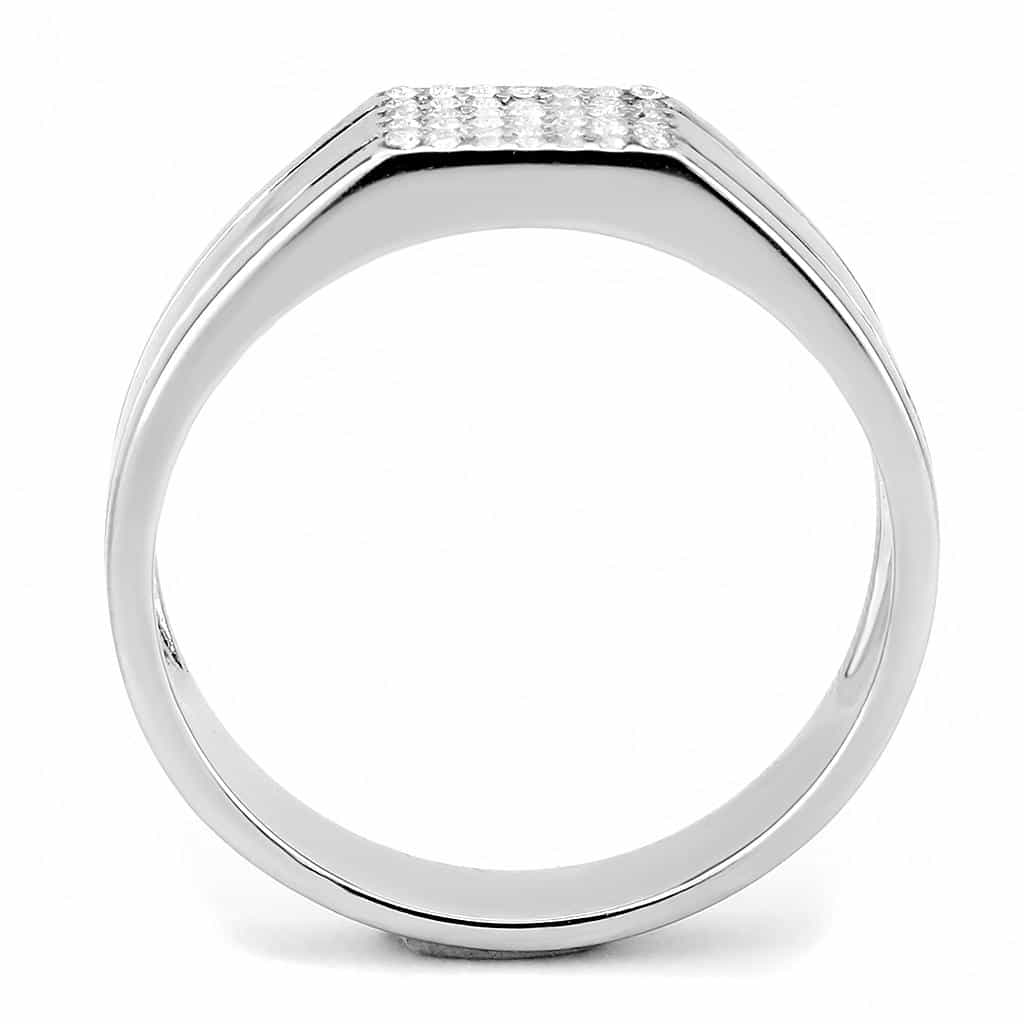 Stainless Steel CZ Pave Rectangle Signet Band Ring view 6