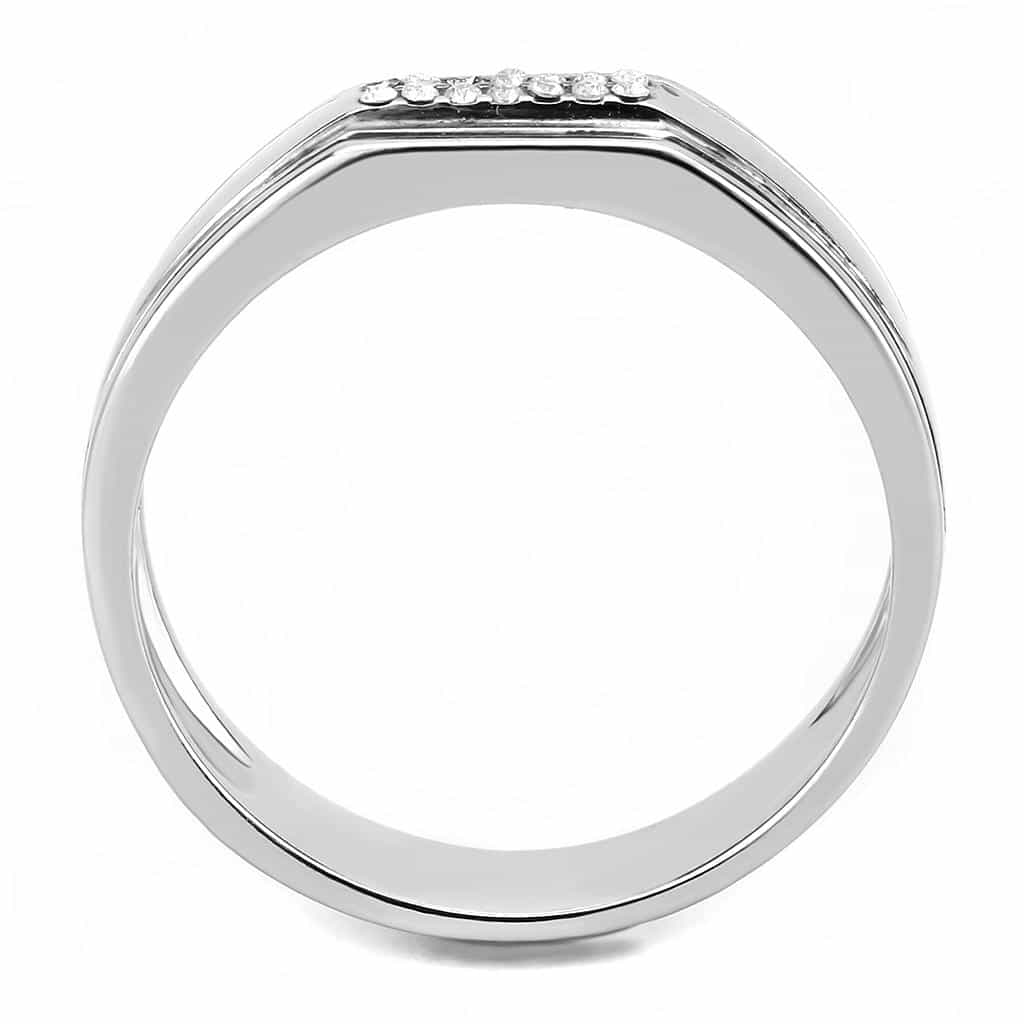 Stainless Steel CZ Pave Row Grooved Men Band Ring view 6
