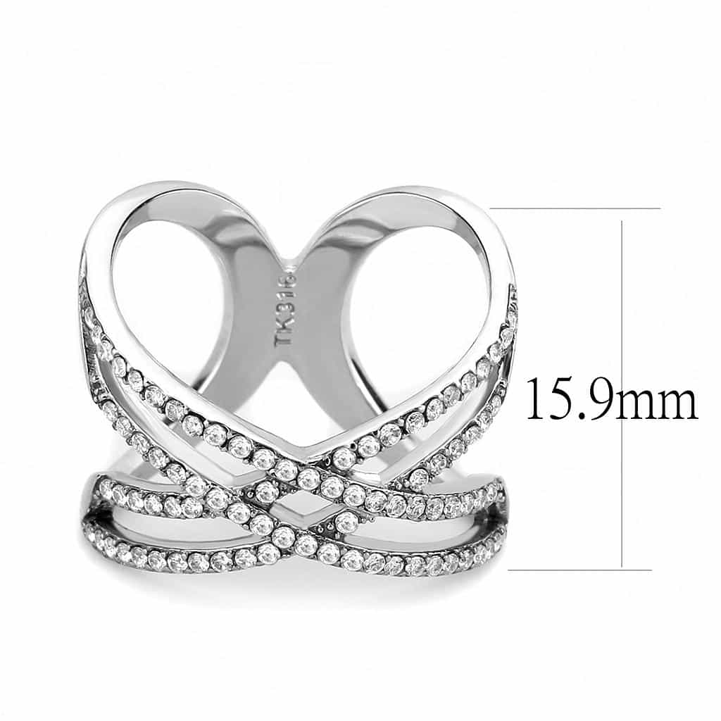 Stainless Steel CZ Pave Bow Ribbon Crossover Open Ring view 4